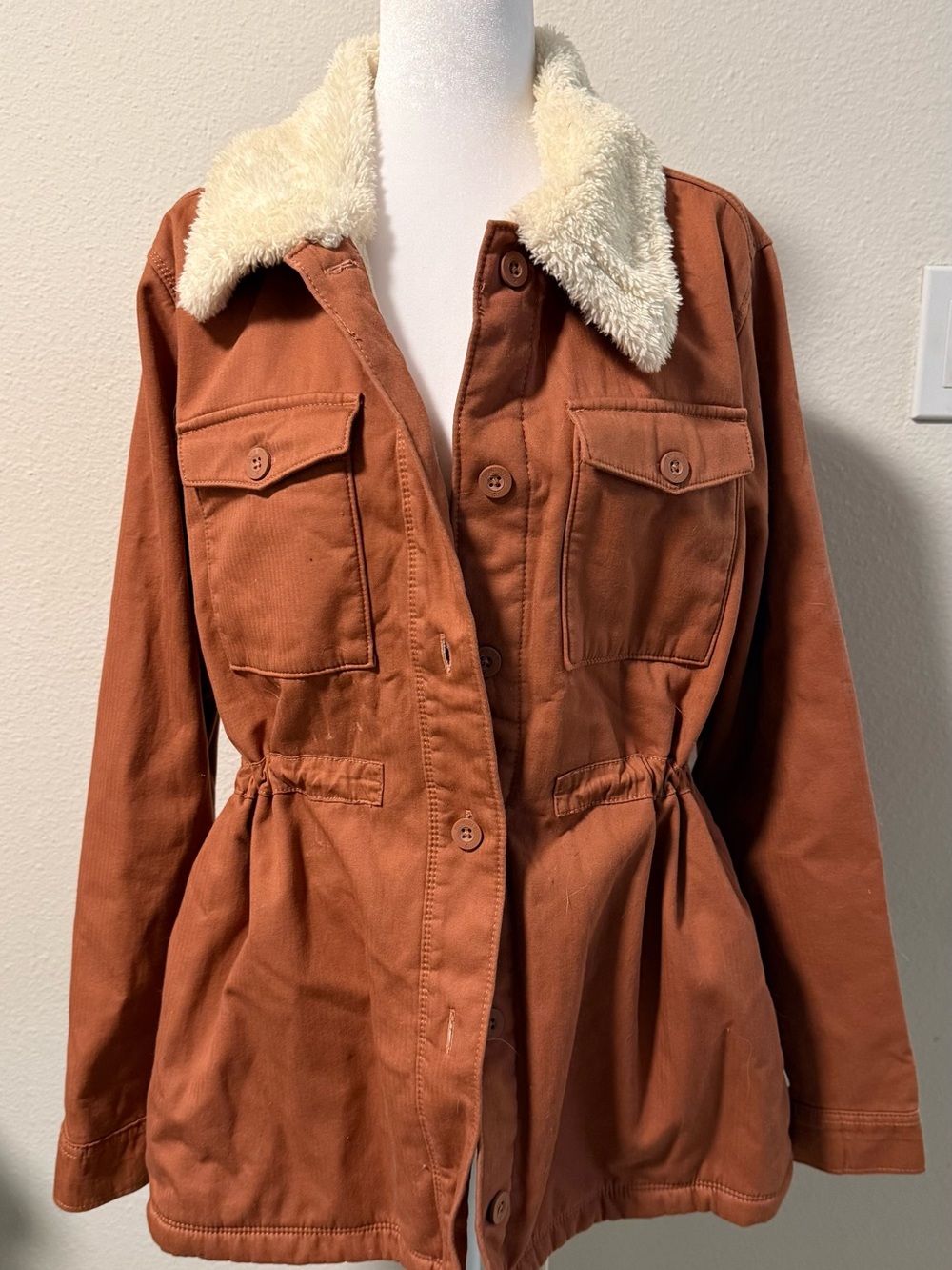 Hang Ten Rust Utility Jacket with Cream Sherpa Collar